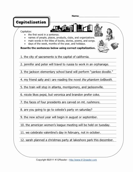 Capitalization Worksheets 4th Grade Pdf Beautiful Capitalization Worksheet 4th Grade Calidad Y Mejora