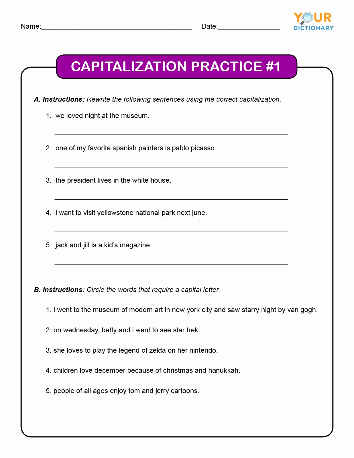 Capitalization Worksheets 4th Grade Pdf Lovely 4th Grade Capitalization Worksheets