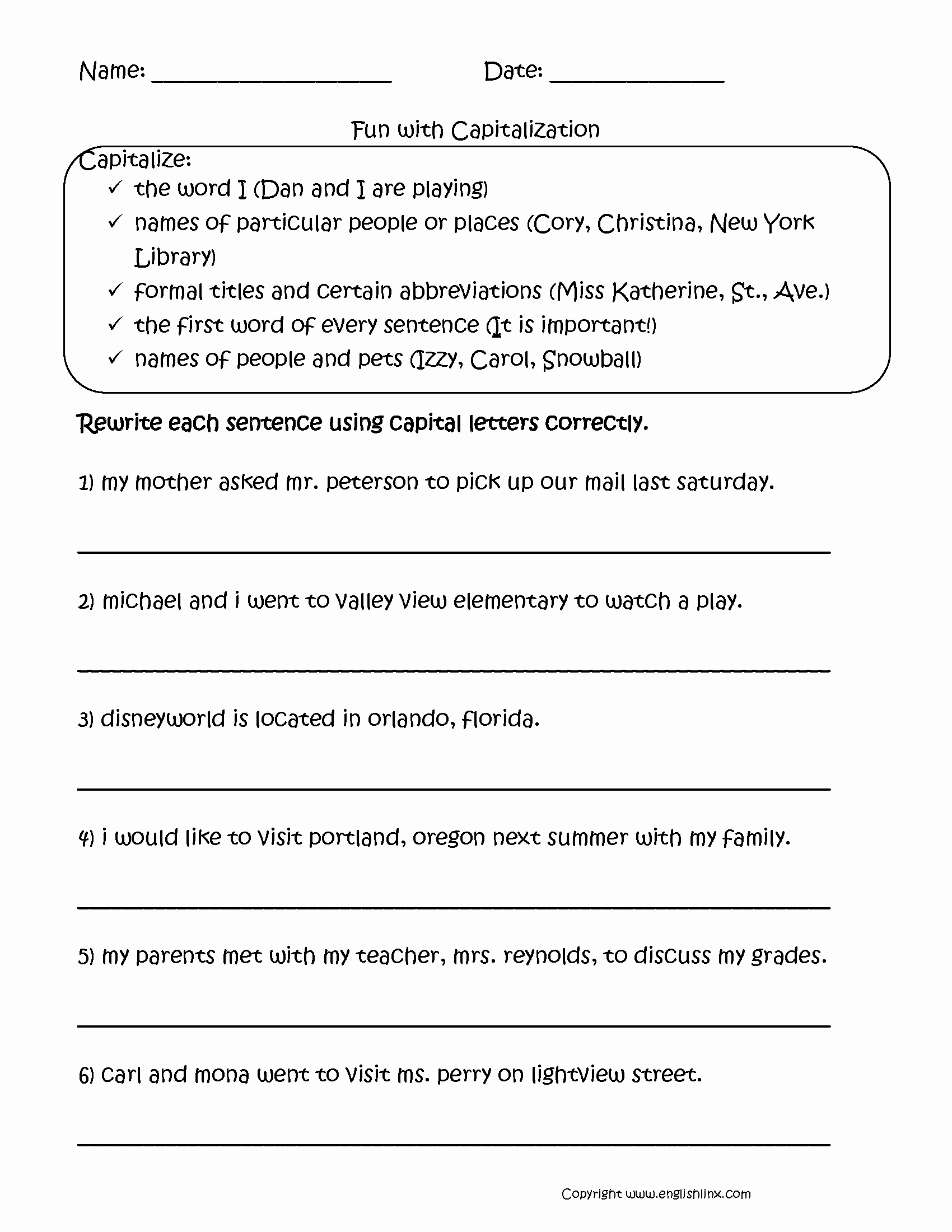 Capitalization Worksheets for 2nd Grade Luxury Fun with Capitalization Worksheets with Images