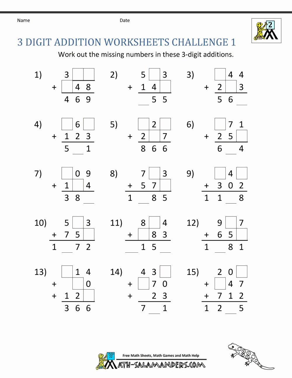 Challenge Math Worksheets Best Of 3 Digit Addition Worksheets