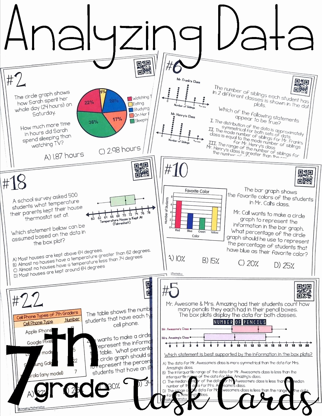 Circle Graphs Worksheets 7th Grade Unique Analyzing and Paring Data Task Cards Pdf &amp; Digital