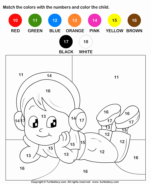 Color by Number Worksheets Kindergarten Lovely Color the Child by Numbers Worksheet Turtle Diary