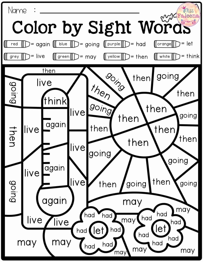 Color Sight Word Worksheets Inspirational Color by Sight Words Worksheets