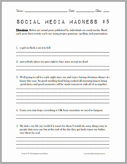 Comma Worksheets High School Pdf Best Of social Media Madness Worksheet 5 Another Fun Worksheet