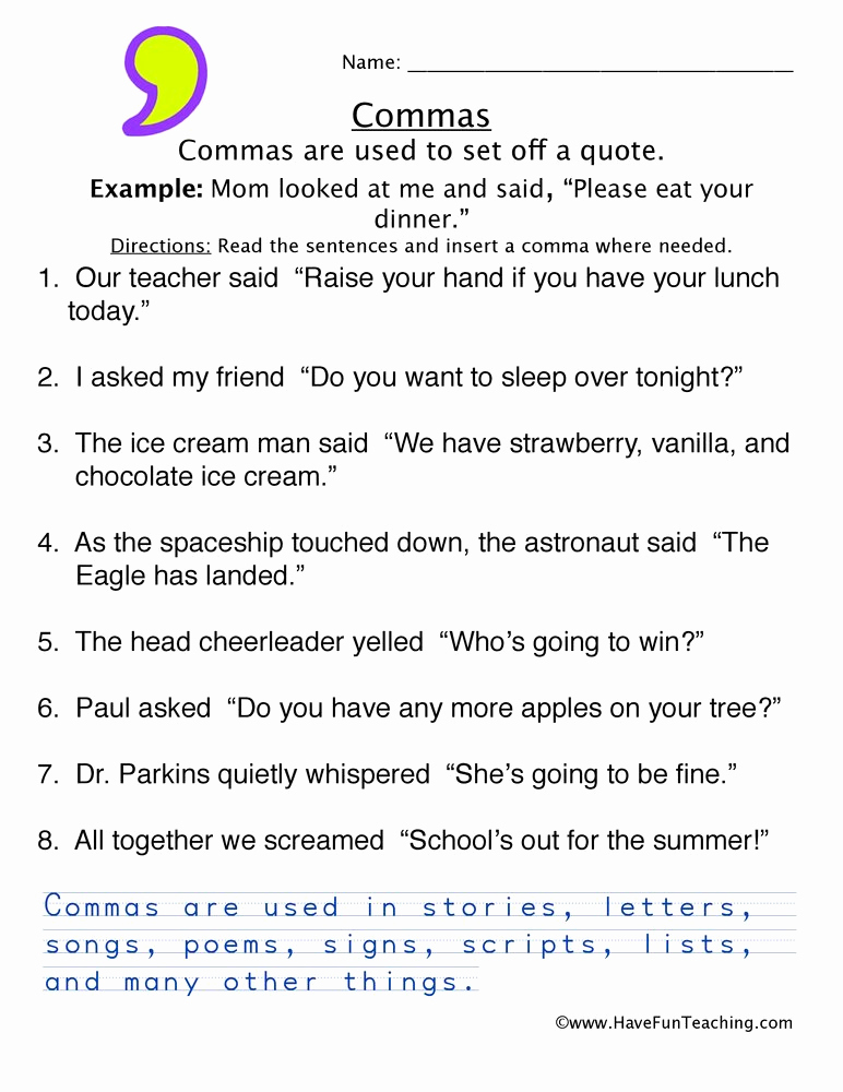 Commas Worksheet 5th Grade Awesome Free Punctuation Worksheets