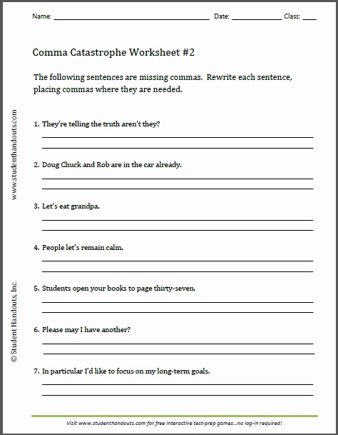 Commas Worksheet 5th Grade Luxury Ma Catastrophe Worksheet 2 Grammar for Fifth Grade