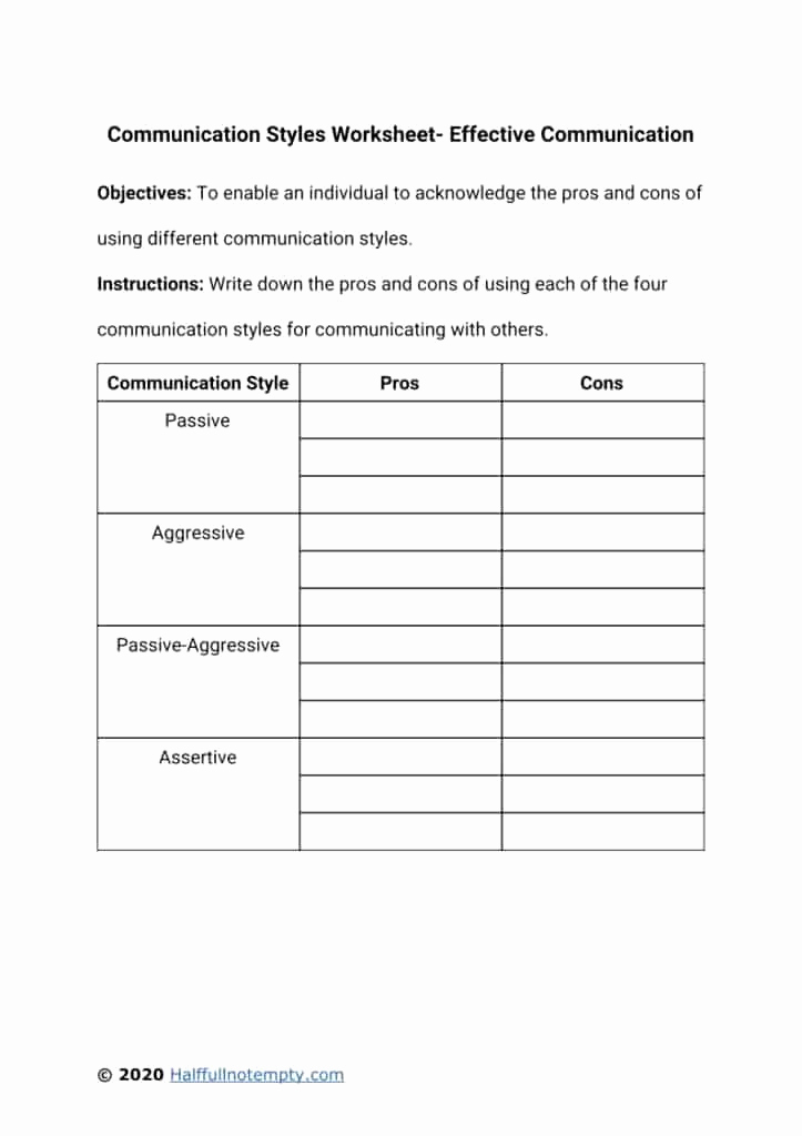 Communication Worksheets for Adults Inspirational Effective Munication Worksheets Adults