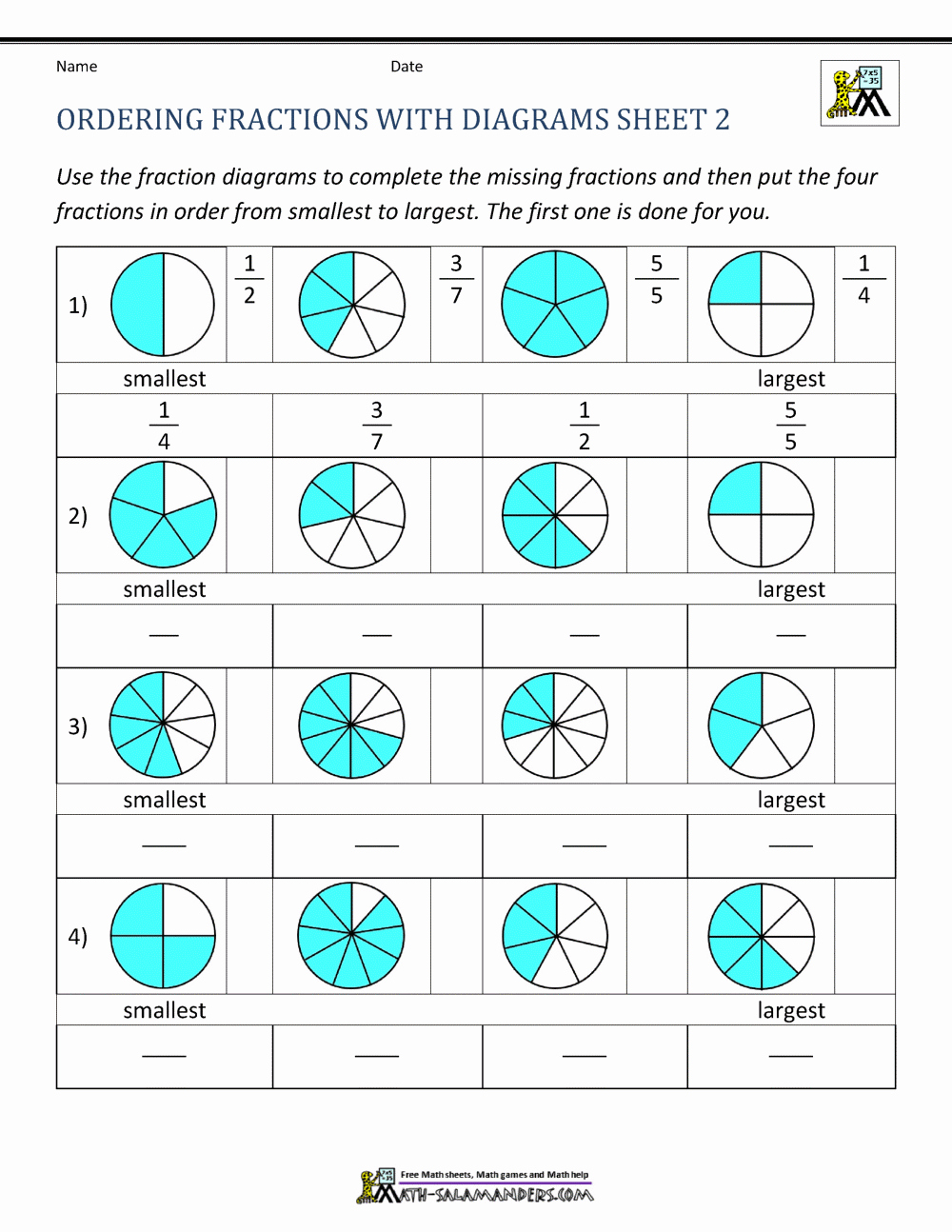 Comparing Fractions Third Grade Worksheet Fresh ordering Fractions Worksheet 3rd Grade