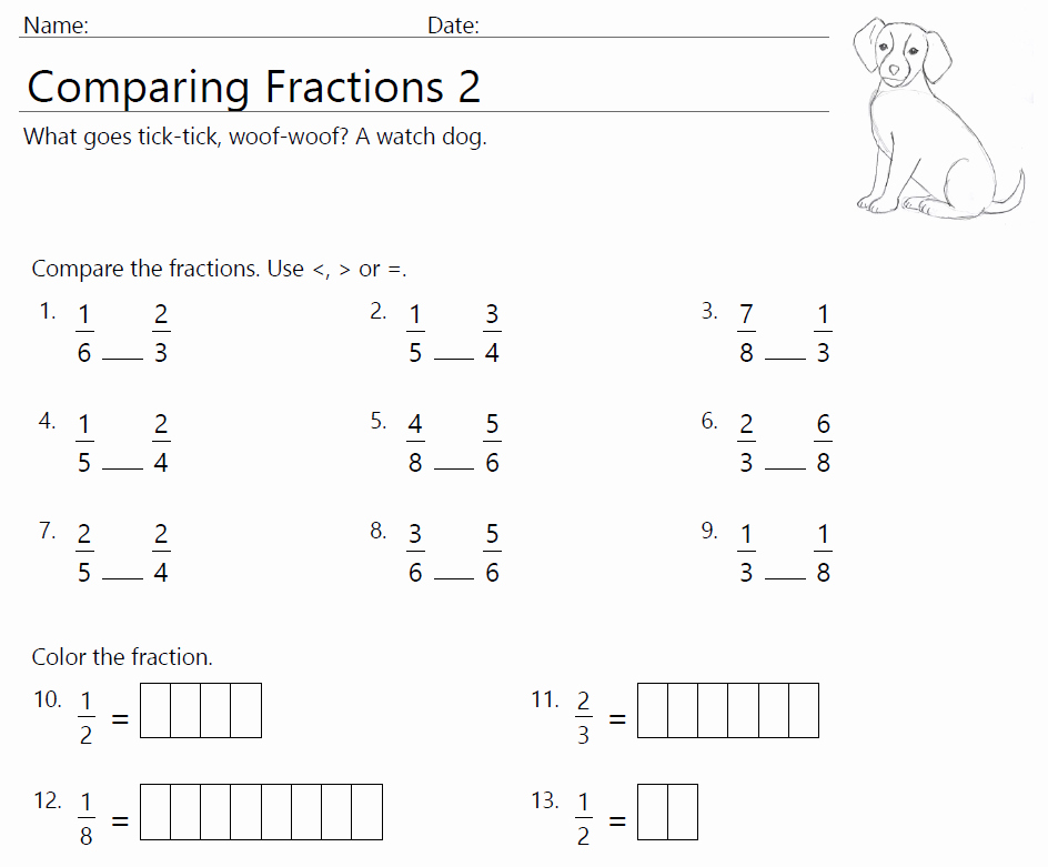 Comparing Fractions Third Grade Worksheet Luxury Paring Fractions 3rd Grade Worksheet