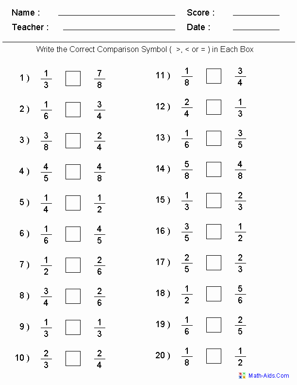 Comparing Fractions Third Grade Worksheet Luxury Paring Unit Fractions Worksheet 3rd Grade Free Worksheet