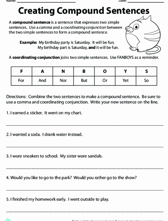Complex Sentence Worksheets 3rd Grade Inspirational Conjunction and but Worksheet for Grade 3 Free Worksheet