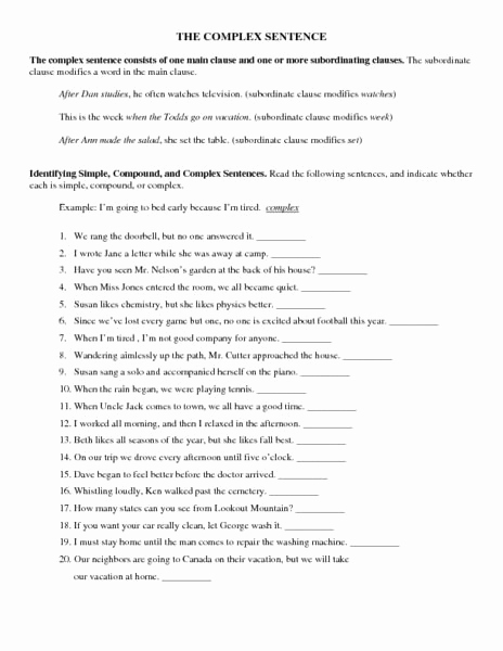 Complex Sentence Worksheets 3rd Grade Inspirational Simple and Pound Sentences Worksheets 3rd Grade