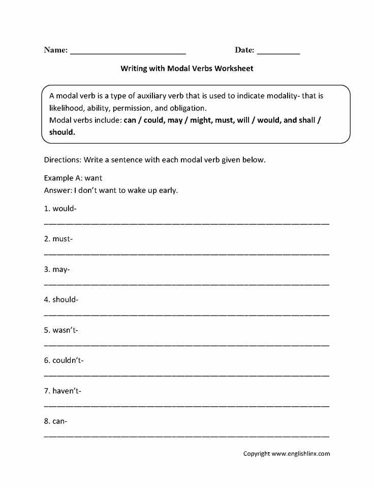 Complex Sentence Worksheets 4th Grade Unique Writing with Modal Verbs Worksheets