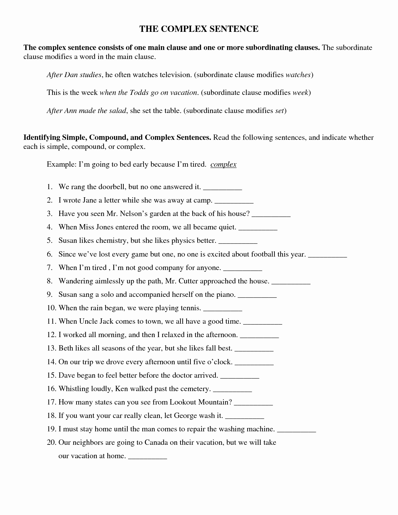 Complex Sentences Worksheets with Answers Awesome Simple Pound Plex Sentences Worksheet Yahoo Image