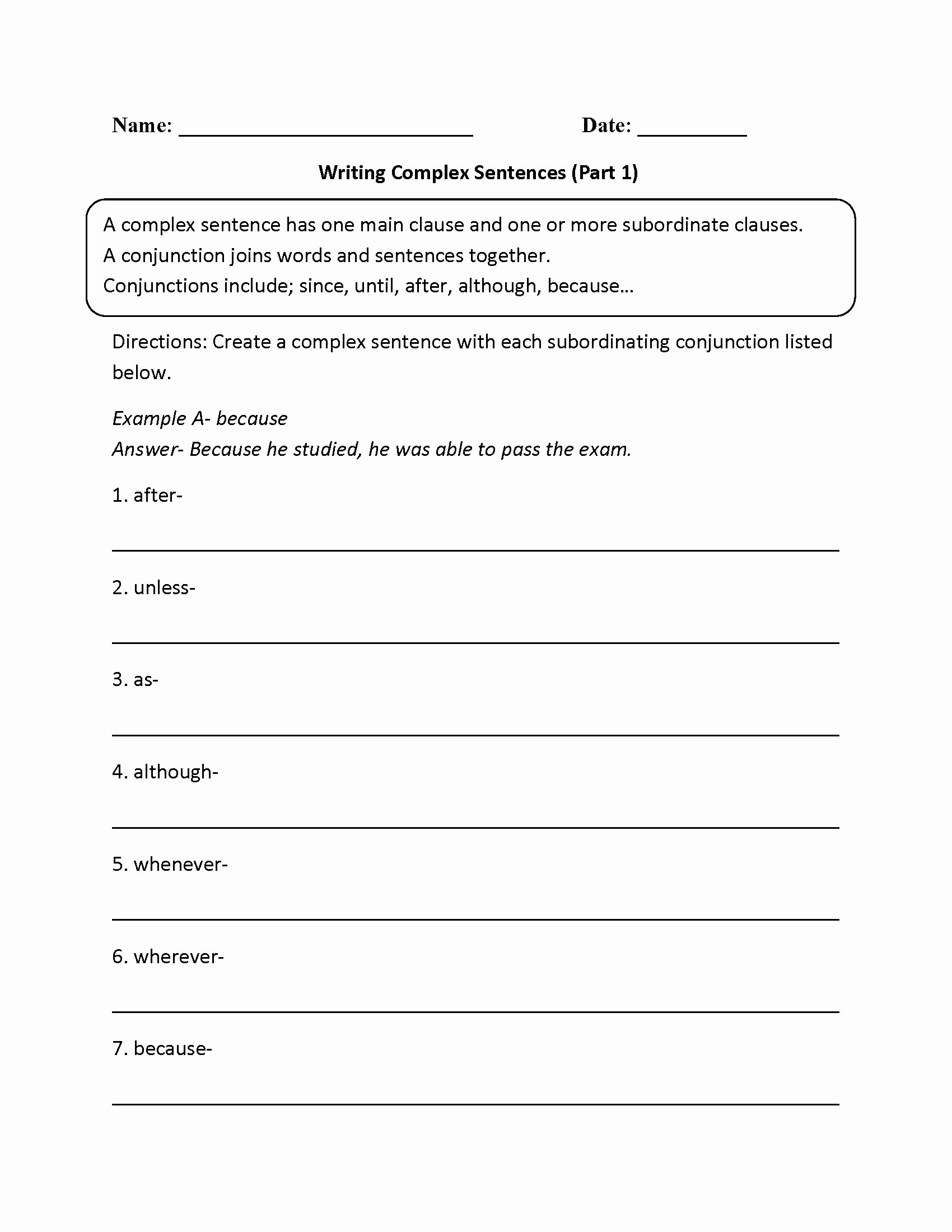 Complex Sentences Worksheets with Answers Inspirational Simple Pound and Plex Sentences Worksheet Pdf with