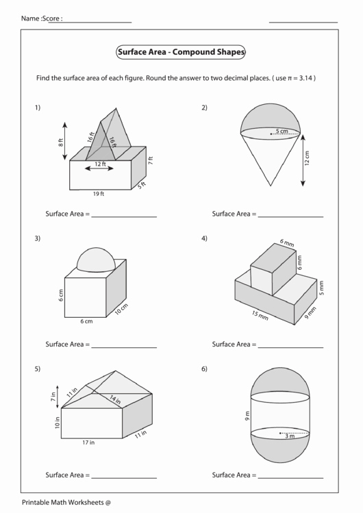 Compound area Worksheets Awesome Surface area Pound Shapes Worksheet Printable Pdf