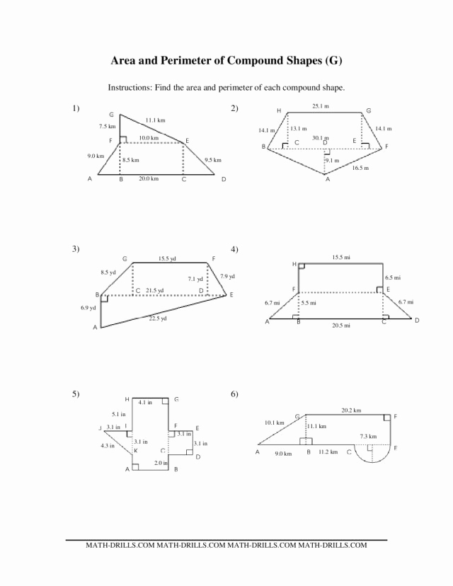 Compound area Worksheets Inspirational area and Perimeter Of Pound Shapes Worksheet for 7th