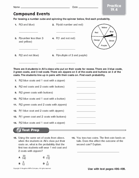 Compound events Worksheets Awesome Pound events Worksheet for 5th 6th Grade