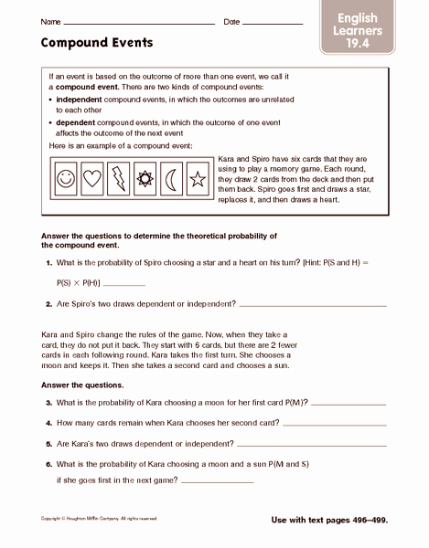 Compound events Worksheets Fresh Pound events English Learners Worksheet for 7th Grade