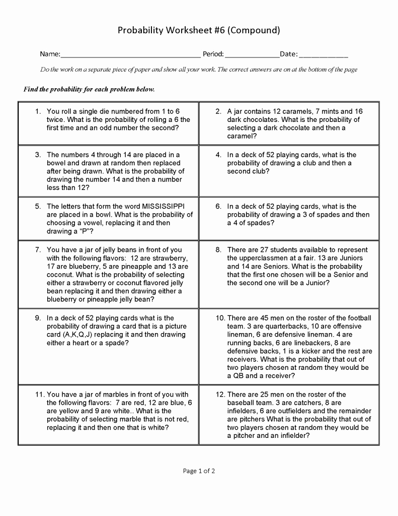 Compound events Worksheets Inspirational Download Probability Worksheets Geometric