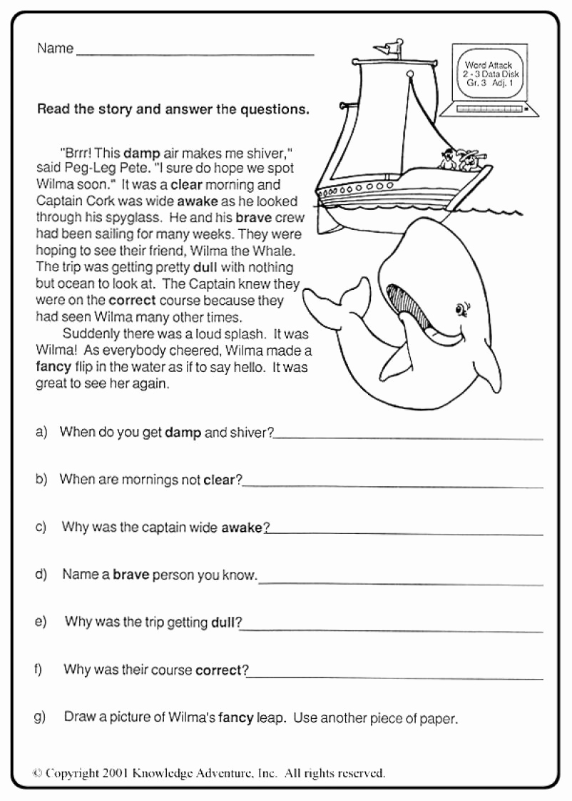 Comprehension Worksheet First Grade New 1st Grade Reading Prehension Worksheets Printable Pdf