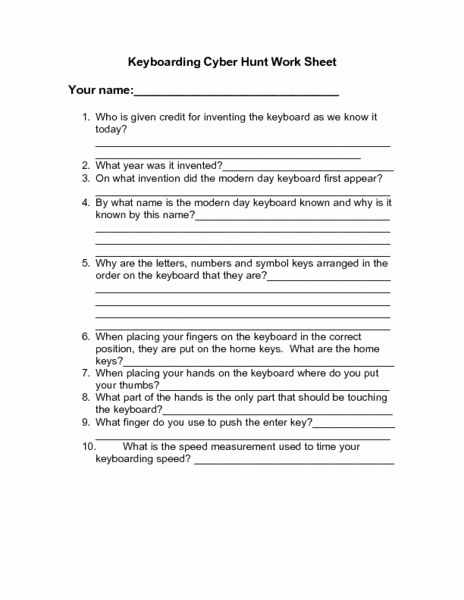 Computer Worksheets for Middle School Best Of 16 Best Of Keyboarding Worksheets for Students