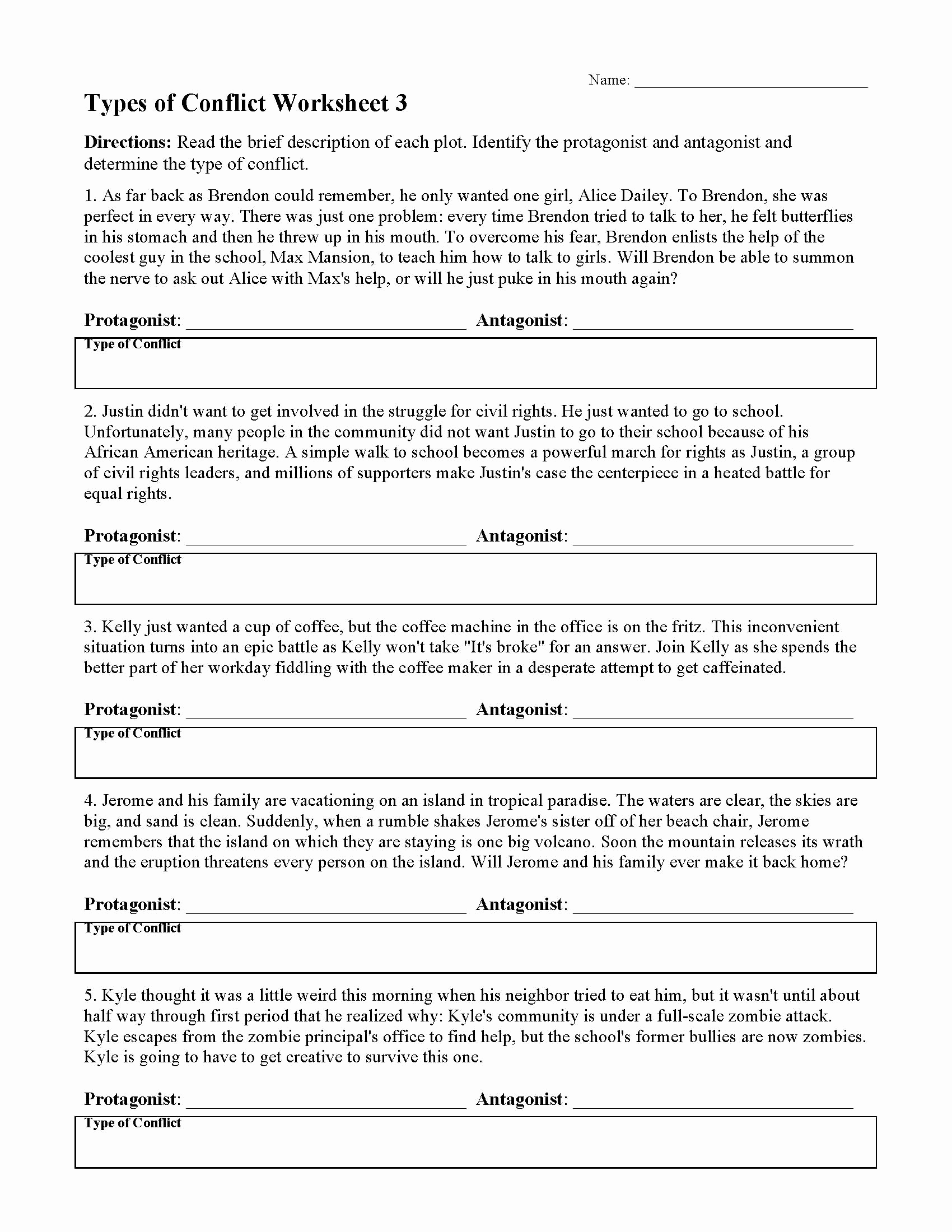 Conflict Worksheets Pdf Awesome Types Conflict Worksheet Ft Grade Math Worksheets — Db