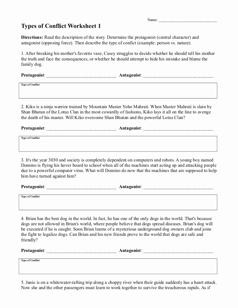 Conflict Worksheets Pdf Inspirational Characterization Worksheet 1 Answers Nidecmege