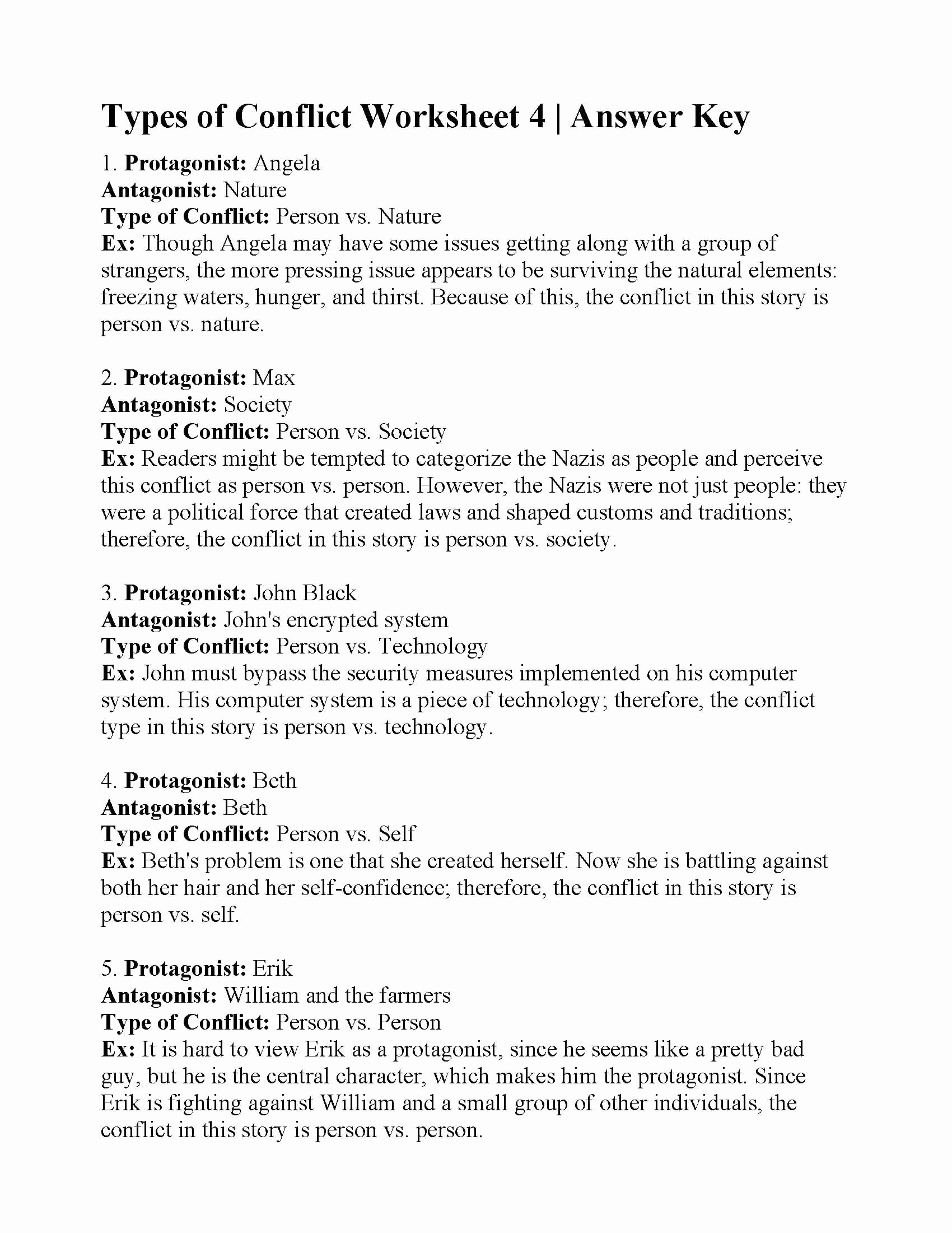 Conflict Worksheets Pdf Inspirational Types Conflict Worksheet Pdf — Excelguider