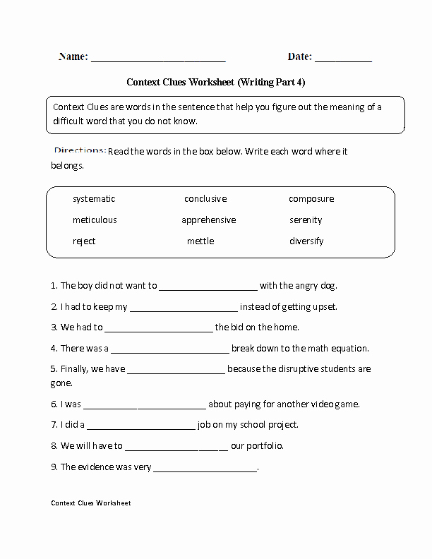 Context Clues 5th Grade Worksheets Awesome Context Clues Worksheets Writing Part 4 Advanced