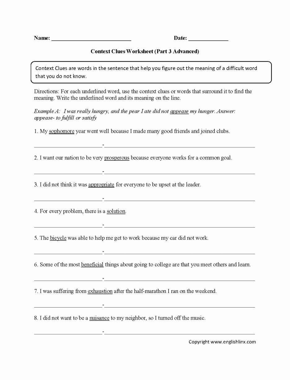 Context Clues 5th Grade Worksheets Best Of Free Printable 5th Grade Context Clues Worksheets
