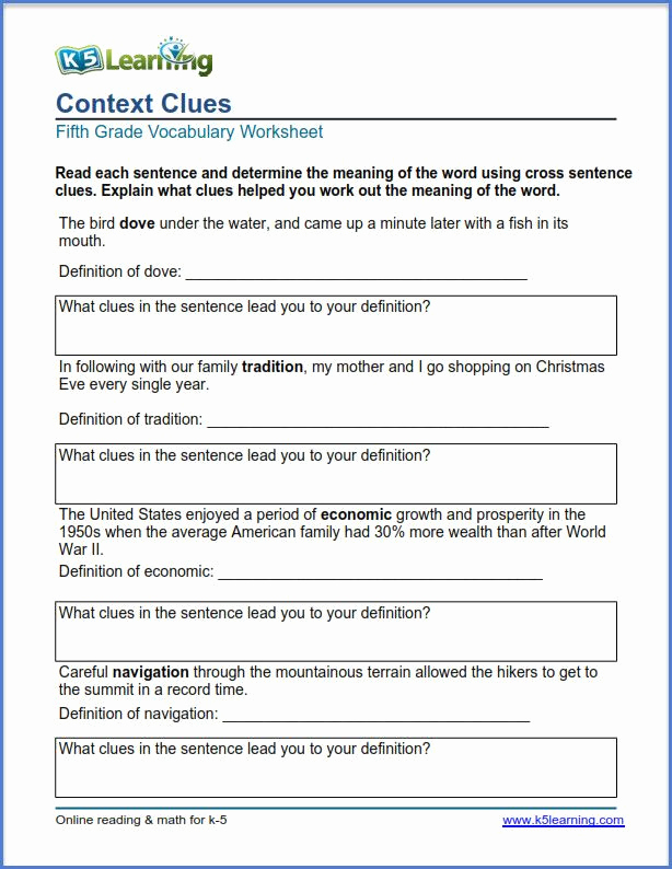 Context Clues 5th Grade Worksheets Elegant Context Clues 5th Grade Worksheets Grade 5 Vocabulary
