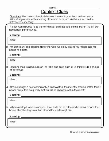 Context Clues 5th Grade Worksheets Luxury Context Clues 5 Worksheet for 2nd 5th Grade