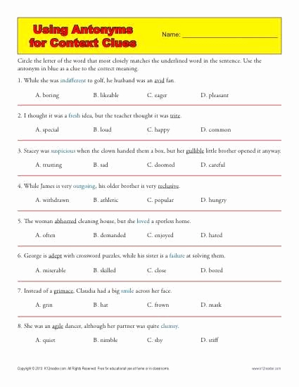 Context Clues Worksheets Second Grade Beautiful Free Printable Context Clues Worksheets 2nd Grade