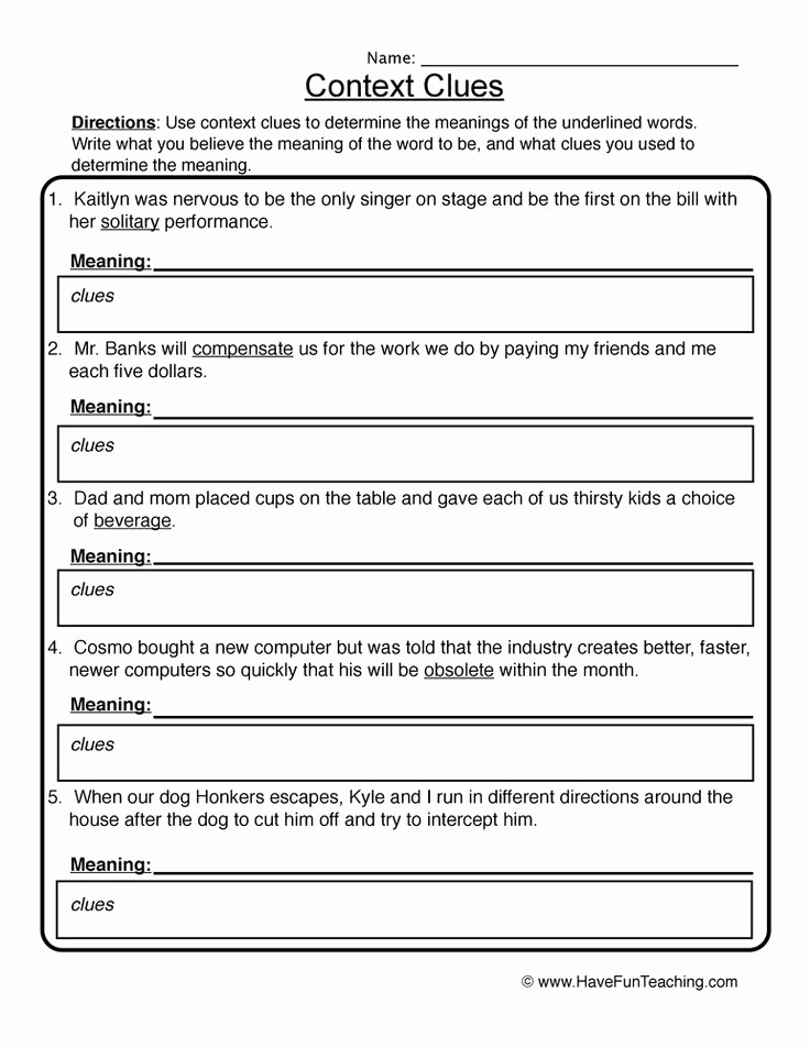 Context Clues Worksheets Second Grade Fresh Worksheets • Have Fun Teaching