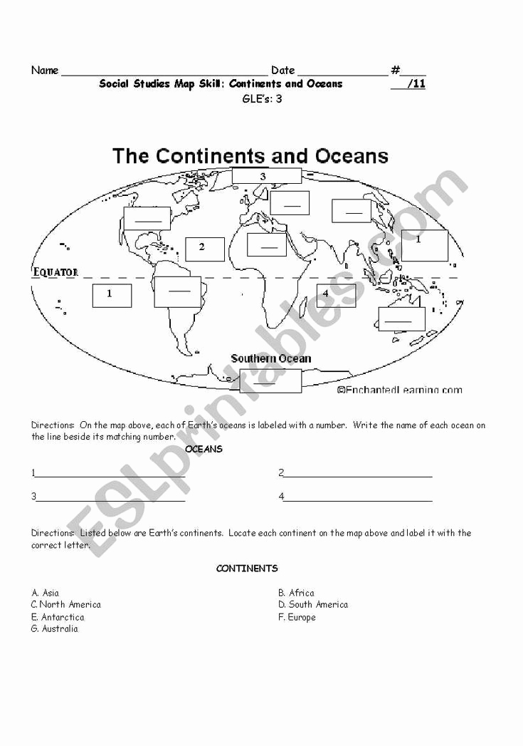 Continents and Oceans Worksheet Printable Best Of Oceans and Continents Worksheets Printable Continents and