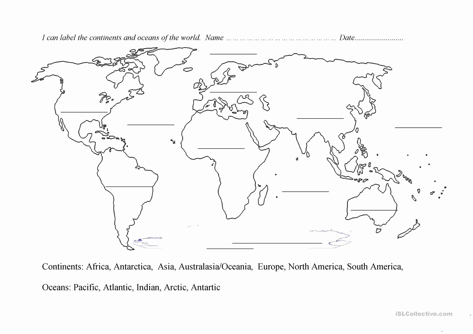 Continents and Oceans Worksheet Printable Inspirational Continents and Oceans Blank Map English Esl Worksheets