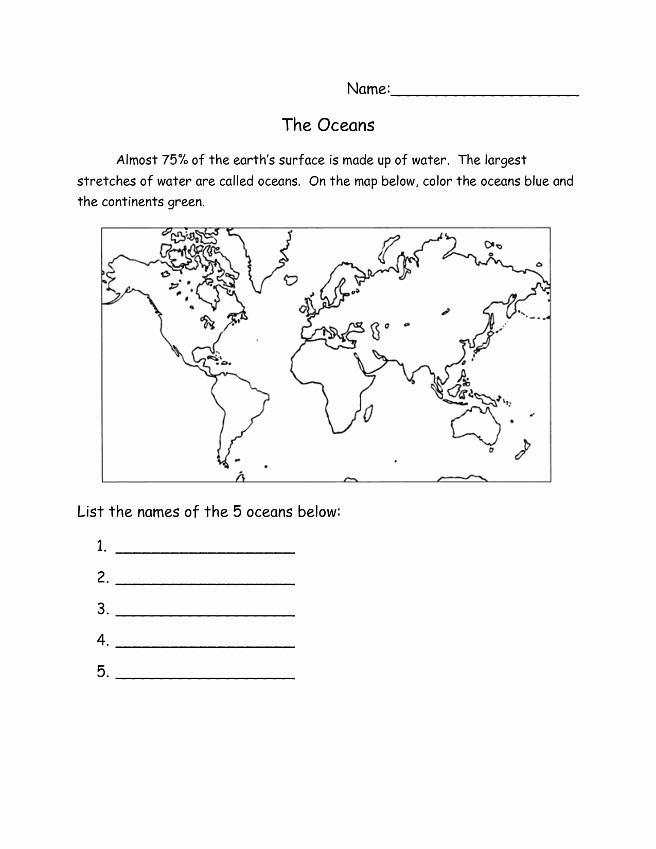 Continents and Oceans Worksheet Printable Lovely 6 Best Of Ocean Currents Map Worksheet Surface