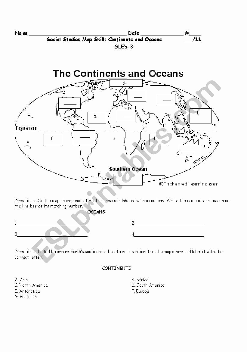Continents and Oceans Worksheet Printable New Oceans and Continents Worksheets Printable Continents and