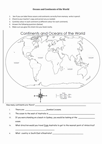 Continents and Oceans Worksheet Printable Unique Oceans and Continents Worksheet