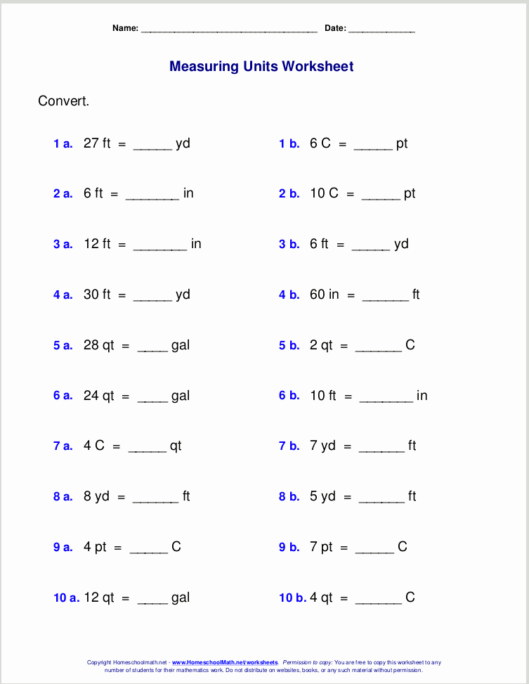Conversion Worksheets 5th Grade Inspirational Measurement Unit Conversion Table Pdf