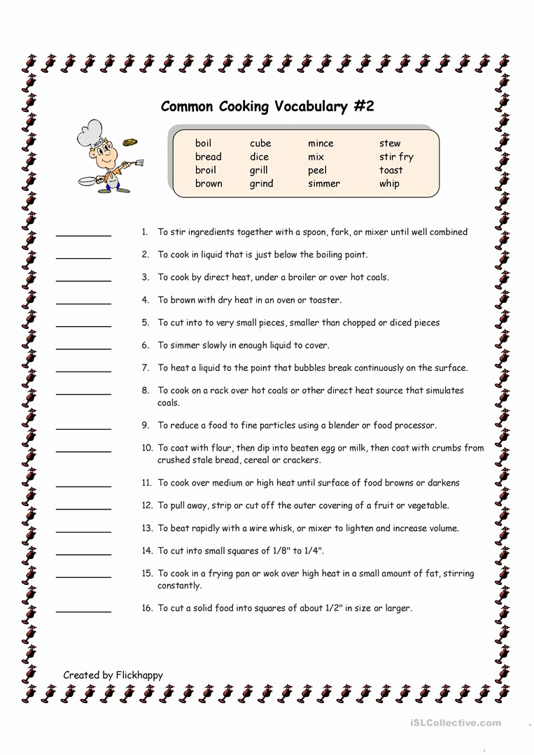 Cooking Worksheets for Middle School Inspirational 20 Cooking Worksheets for Middle School