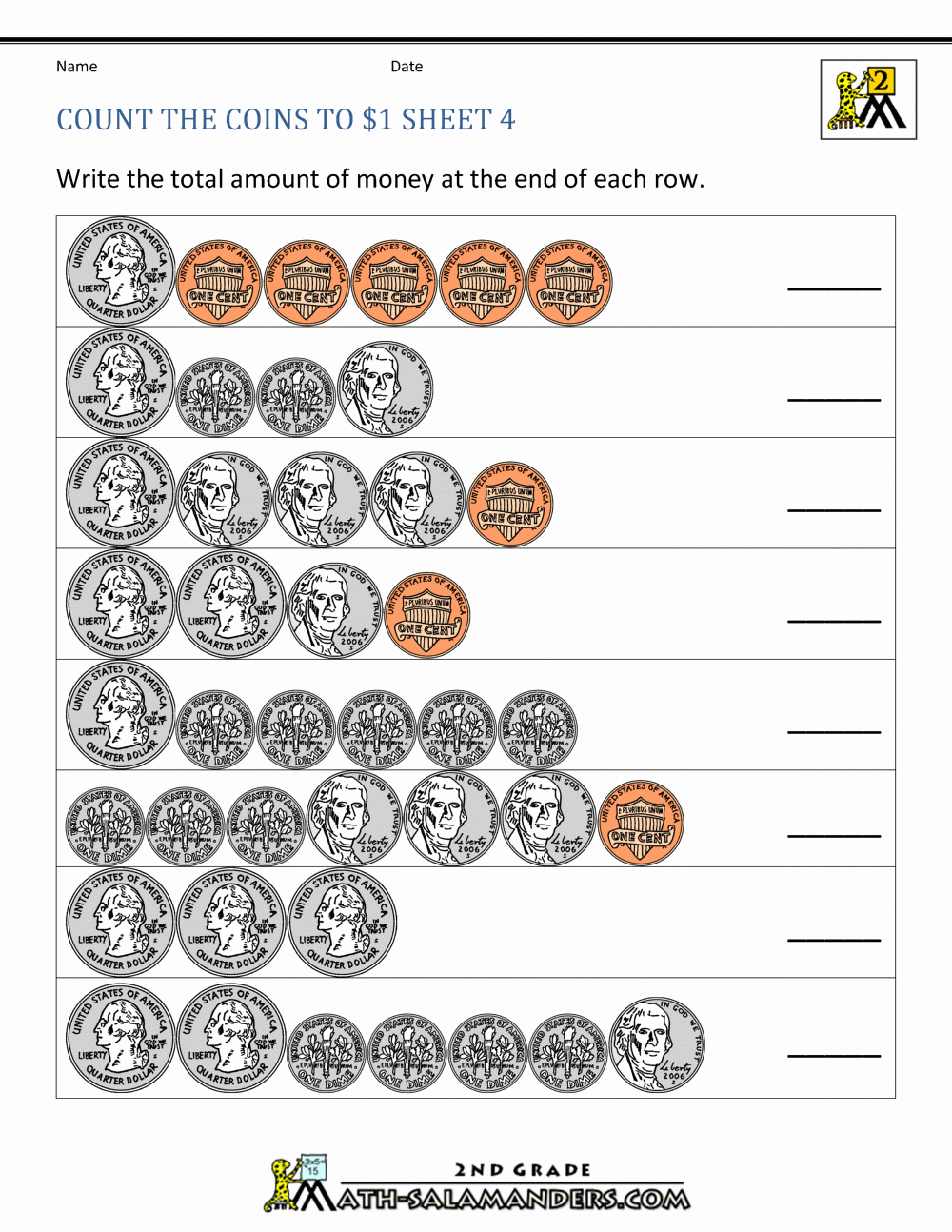 Counting Coins Worksheets First Grade Unique Counting Money Worksheets Up to $1