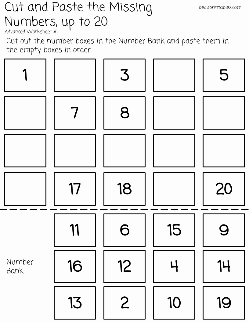 Counting Cut And Paste Worksheets Best Of Cut And Paste Missing Numbers