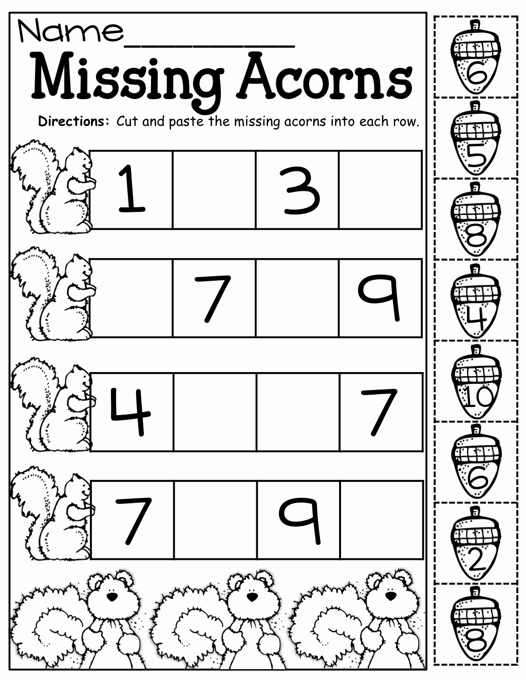 Counting Cut and Paste Worksheets Best Of Fall Math and Literacy Packet Kindergarten