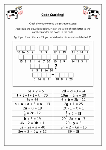 Cracking the Code Math Worksheets Lovely solving Equations Code Cracking by Hel466 Teaching