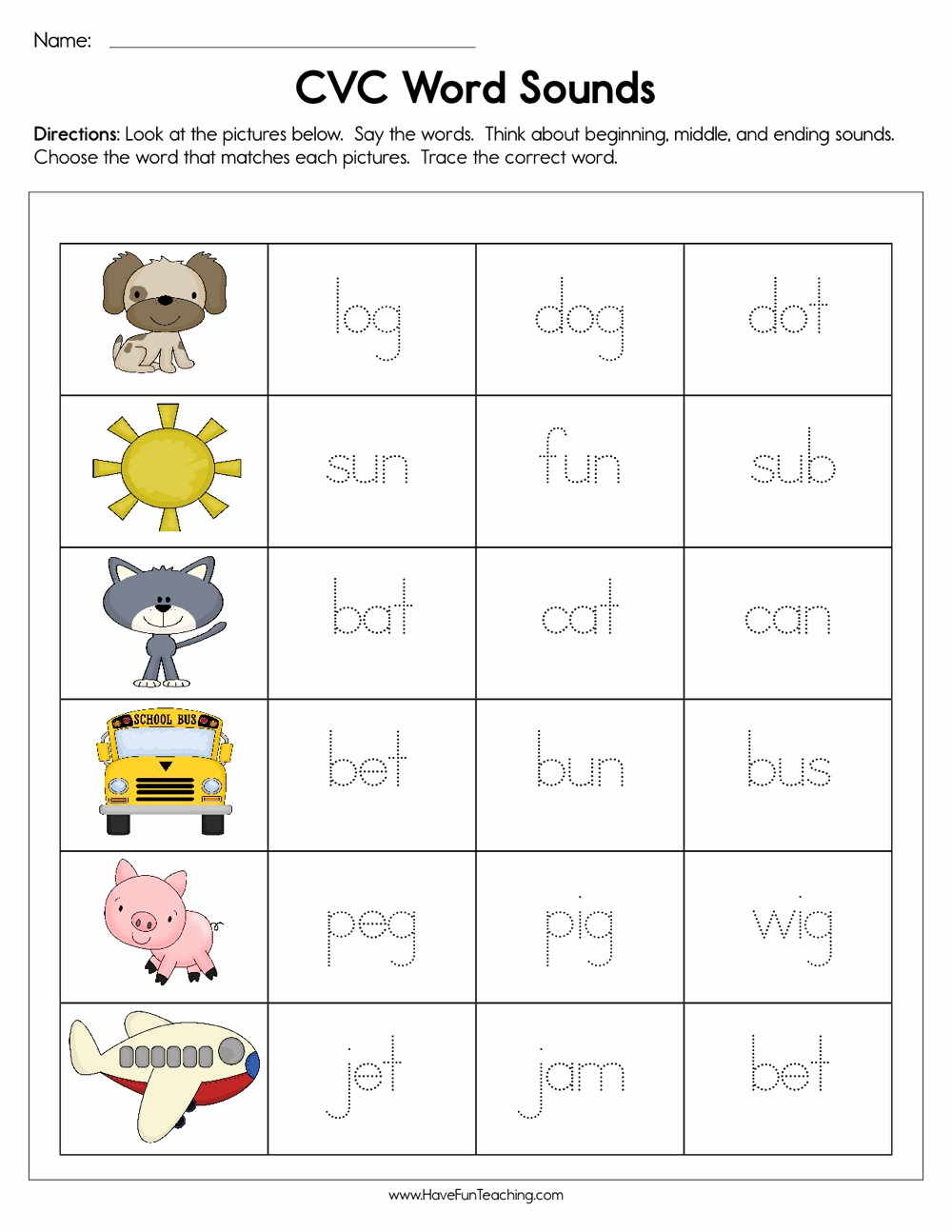 Cvc Worksheet Kindergarten Lovely Cvc Word sounds Worksheet