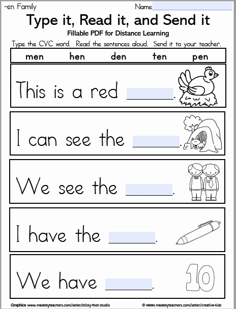 Cvc Worksheets Pdf Beautiful Cvc Words Fillable Worksheets for Distance Learning