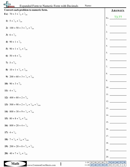 Decimal Expanded form Worksheet Awesome Converting forms Worksheets