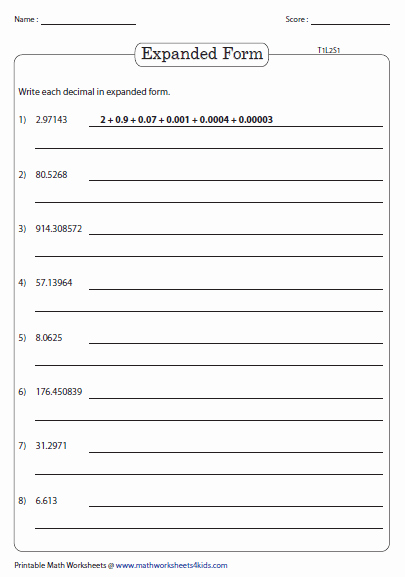 Decimal Expanded form Worksheet Inspirational Standard and Expanded form